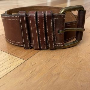 Vintage unique 4strap Joan & David Wide Brown cognac Leather Belt.Brass buckle.